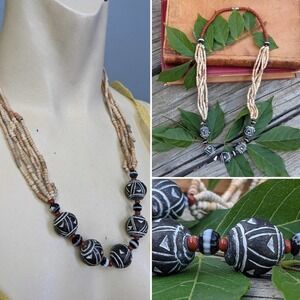 Vintage African Mali Spindle Whorl Bead Necklace, Tribal Necklace